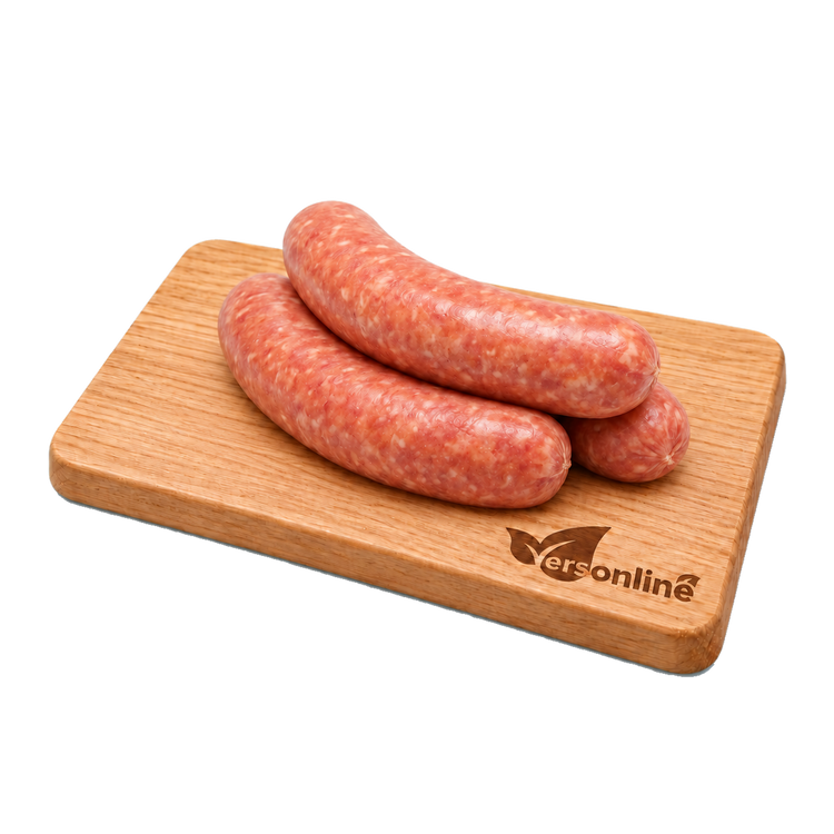 Saucijs gekruid 3stuks (360gr) op Versonline snijplank