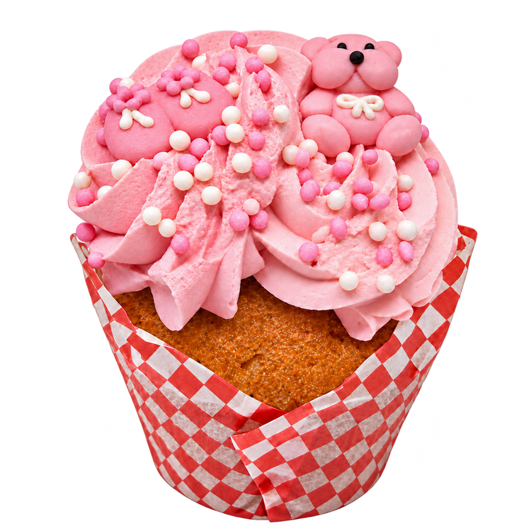 Gender reveal cupcake met roze en witte muisjes