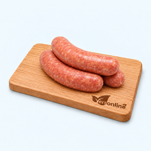 Saucijs gekruid 3stuks (360gr) op Versonline snijplank